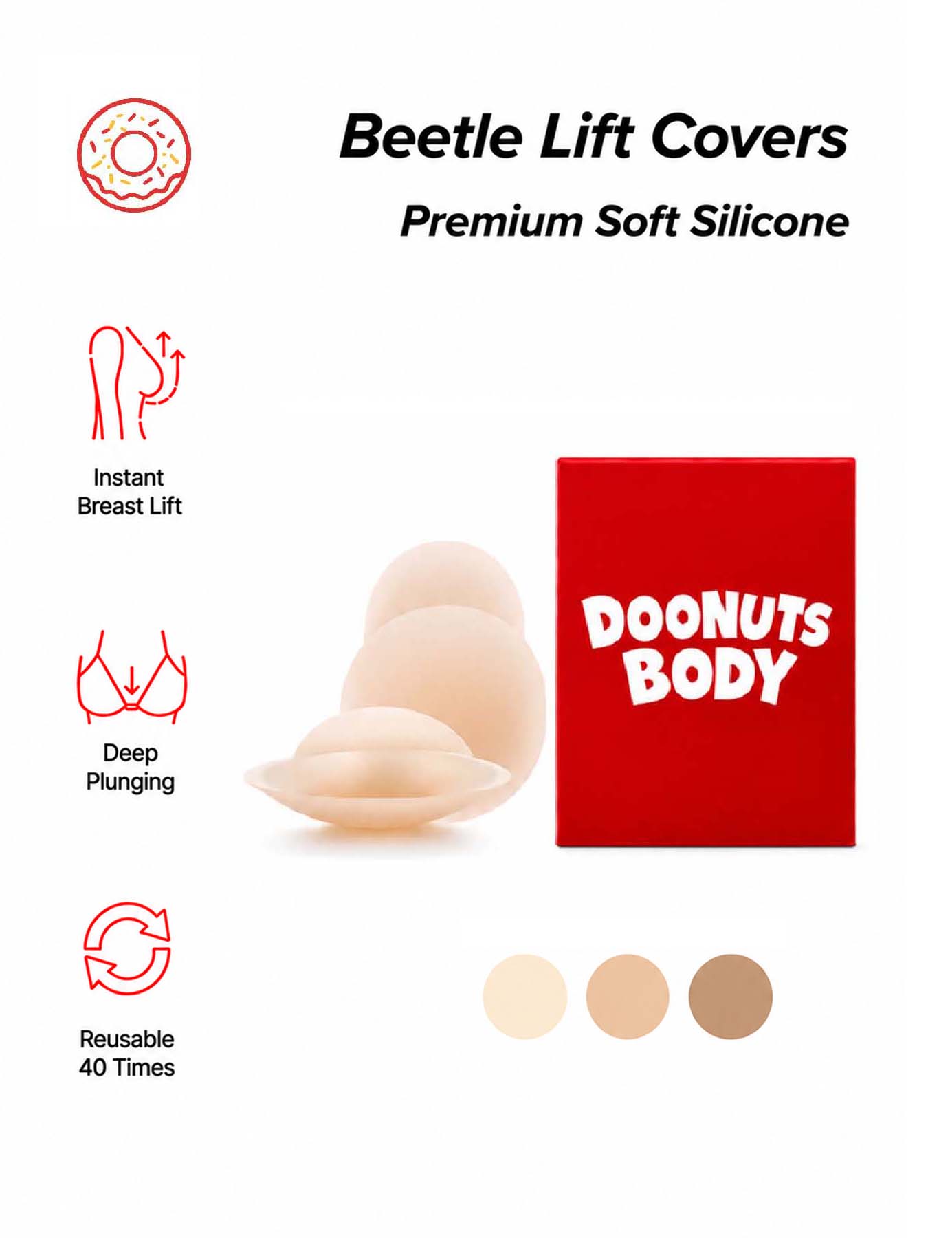 Nipple Cover Pasties - DOONUTS แผ่นปิดจุกนมซิลิโคนแบบมองไม่เห็น ยกกระชับหน้าอก ใช้ซ้ำได้ กันน้ำ ระบายอากาศได้